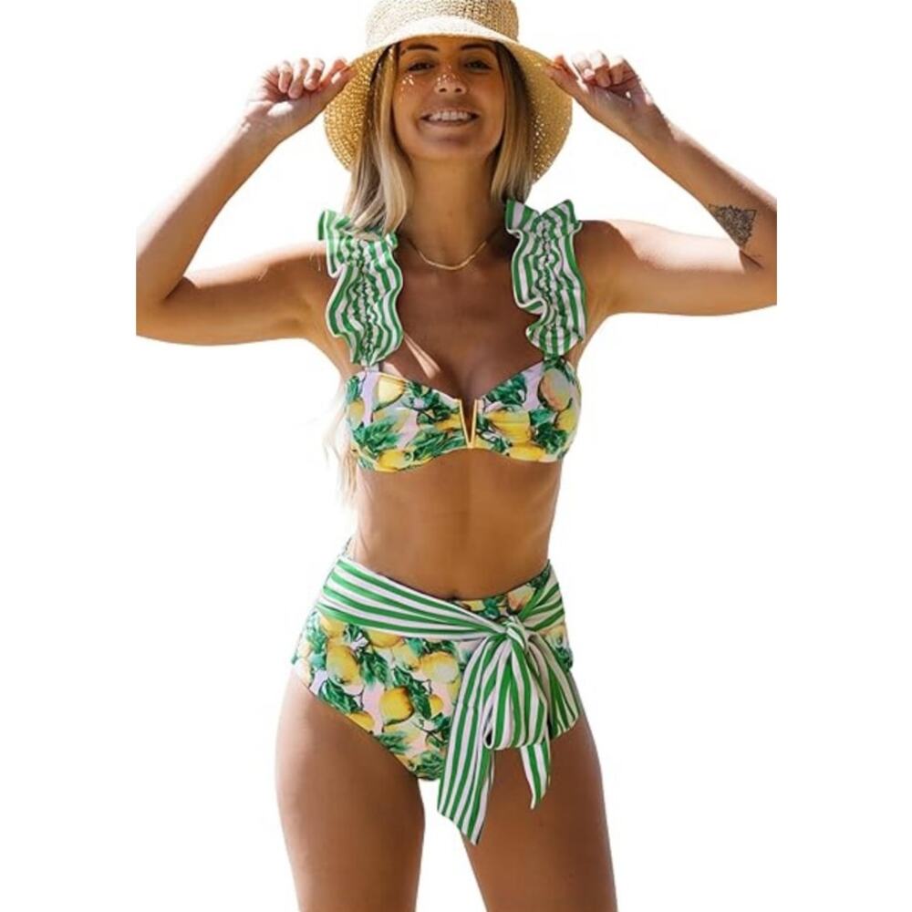 SPORLIKE Women's High Waisted Ruffled Swimsuit / Bikini, Size M